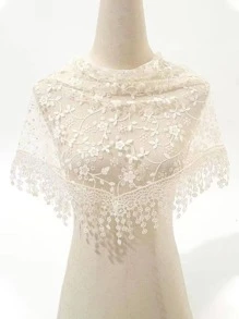 1pc Ditsy Floral Lace Bridal Triangle Headscarf - White - View 3