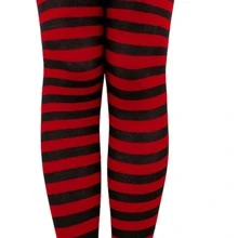 Yellow-Black & Purple-Black Wide Stripe Thigh High Socks For Women, Cosplay - Red - View 2