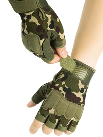 1pair Men Camo Hook-and-loop Fastener Fashionable Fingerless Gloves For Daily Decoration