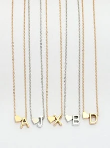 1入組女士愛心鍍金項鍊附字母吊墜 (a~z)，附祝福卡與鎖骨鏈