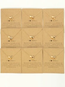 1入組女士愛心鍍金項鍊附字母吊墜 (a~z)，附祝福卡與鎖骨鏈