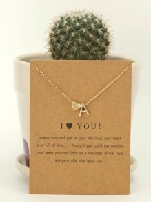 1入組女士愛心鍍金項鍊附字母吊墜 (a~z)，附祝福卡與鎖骨鏈