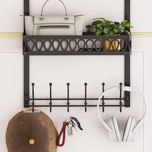 Over The Door Hooks Hanger For Clothes, Over The Door Towel Rack With Basket, Coat Hanger Over Door Bathroom Organizer, Black - màu đen - Xem 1