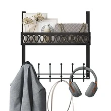 Over The Door Hooks Hanger For Clothes, Over The Door Towel Rack With Basket, Coat Hanger Over Door Bathroom Organizer, Black - màu đen - Xem 2