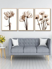 Set Of 3 Abstract Plant Transparent Leaf Polyester Fiber Modern Minimalist Style Frameless Paintings - Multicolor - View 1