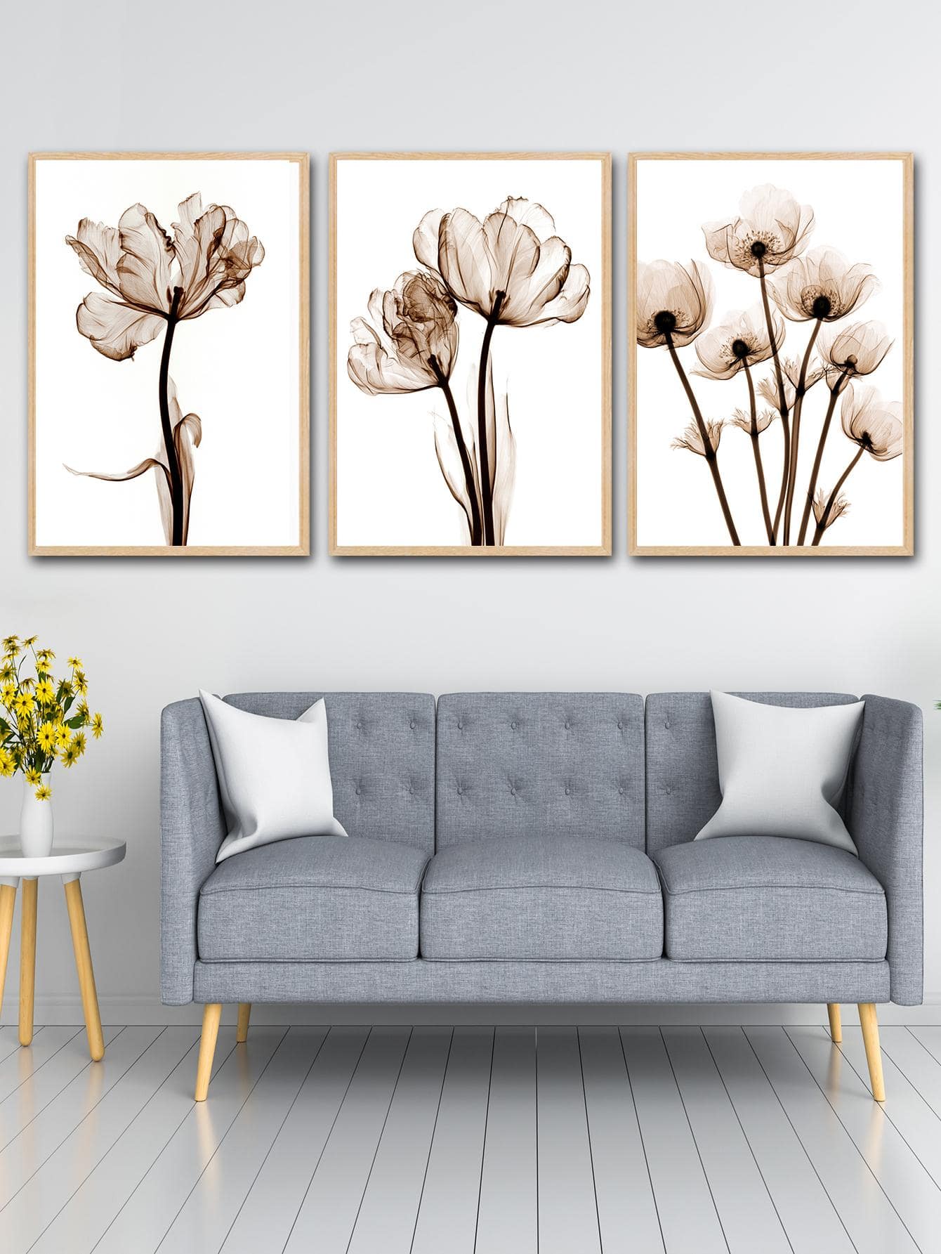 Set Of 3 Abstract Plant Transparent Leaf Polyester Fiber Modern Minimalist Style Frameless Paintings - Multicolor - View 1