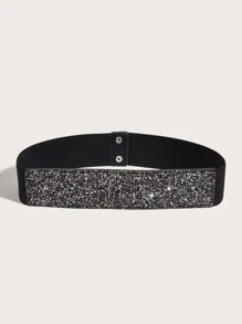 1 pieza Cinturón casual elástico con decoración de lentejuelas para mujer, para decorar vestidos, estilo bohemio, para el Día de San Valentín, verano, escuela
