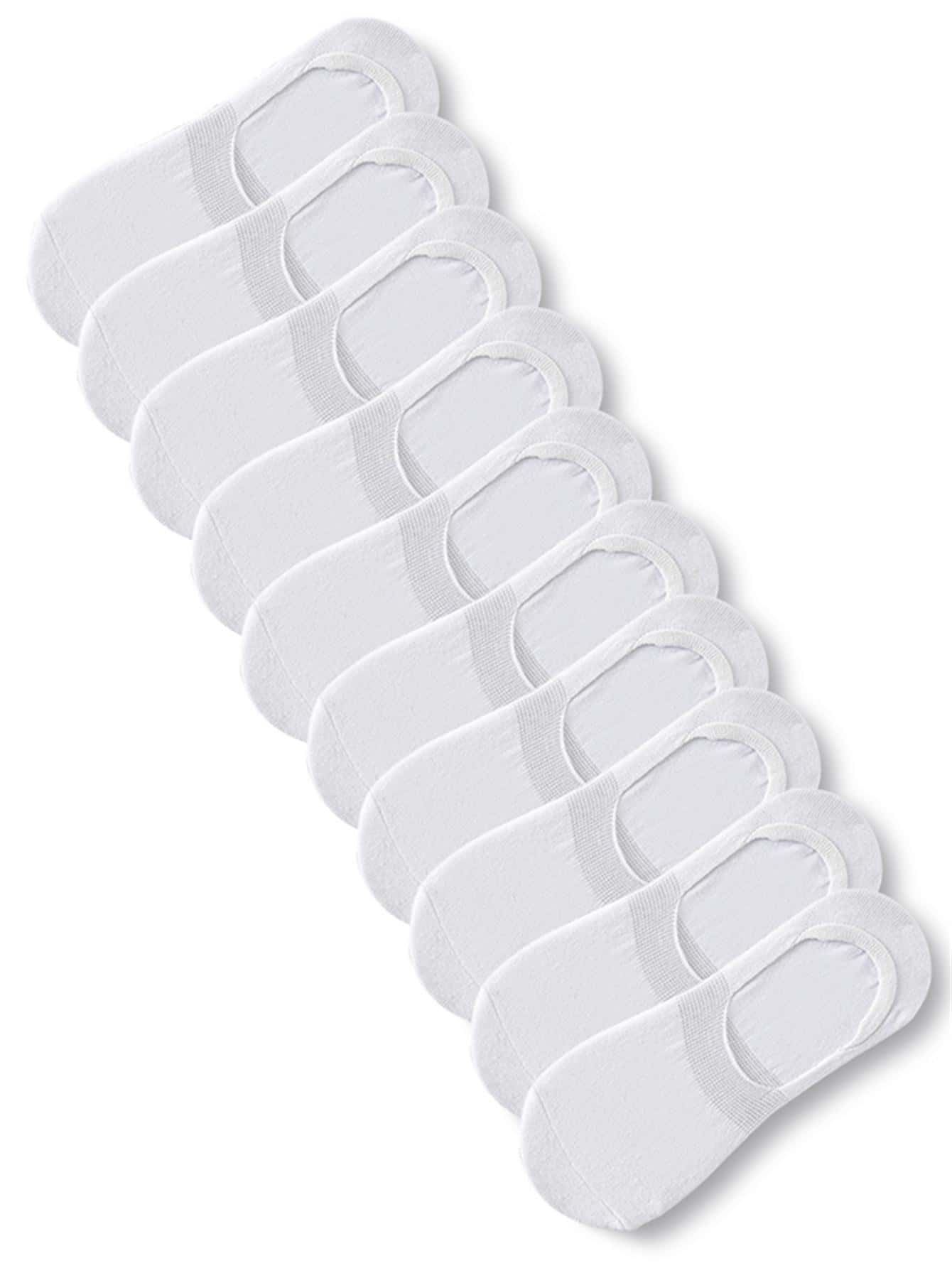 10pairs Women Solid Casual Invisible Socks For Daily Life - White - View 1
