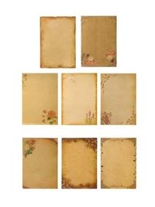 8 piezas Mensaje de papel con patrón de flor - Bronce - Ver 1