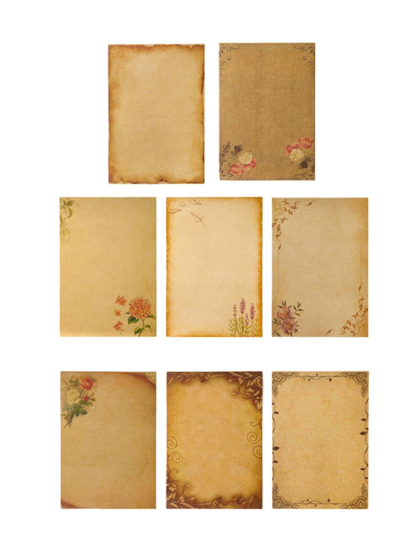 8 piezas Mensaje de papel con patrón de flor - Bronce - Ver 1