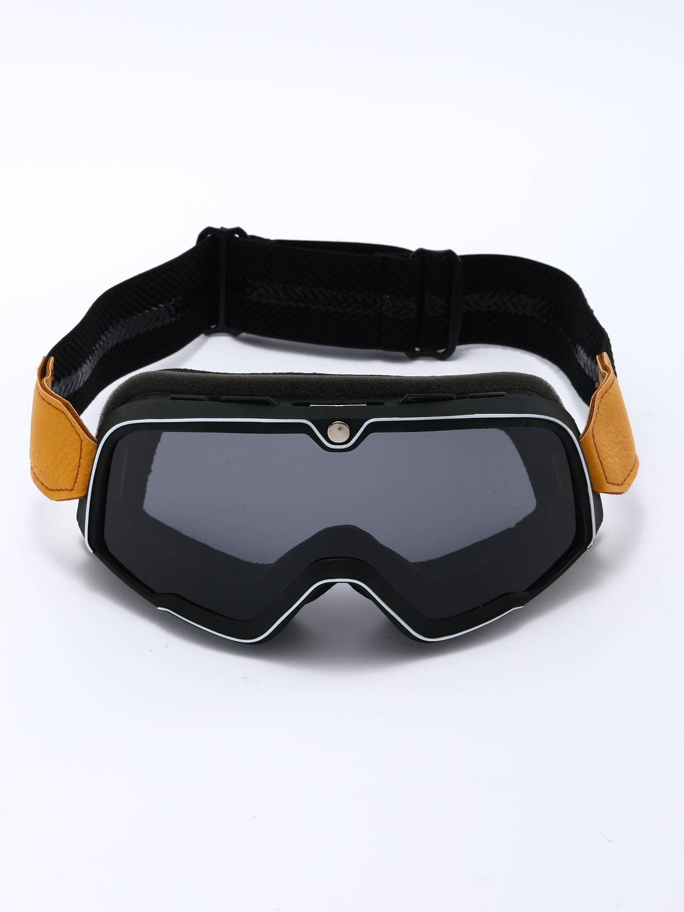 1副复古摩托车护目镜，复古骑行防护眼镜，网格图案，飞行员款式，防风防沙设计，可调节弹性绑带，泡沫衬垫，时尚滑雪护目镜 - 黑色 - 查看 1