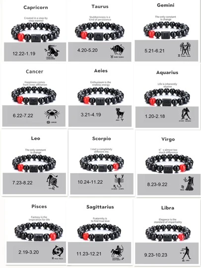 1Pc Fashion Stone Constellation Decor Beaded Bracelet For Men For Daily Decoration