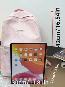 Letter Patch Detail Classic Backpack Polyester Preppy School Bag For Graduate, Teen Girls, Freshman, Sophomore, Junior & Senior In College, University & High School, Perfect For Outdoors , Hiking,Climbing,Travel,Sports & Back To School - Baby Pink - View 6