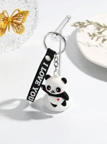 Cute 1pc Black Heart Shaped Waving Bear Design Pvc Keychain Valentine's Day Valentines Gift Souvenir School