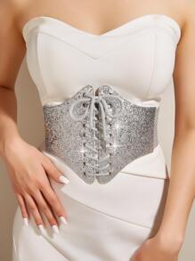 1 chiếc Corset thắt lưng co giãn trang trí tiệc tùng thanh lịch dành cho nữ, thích hợp cho lễ Halloween - Bạc - Xem 1