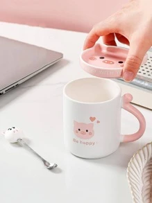 3 cái/1 bộ cốc đồ họa hoạt hình có nắp và thìa, cốc sứ dễ thương và sáng tạo, quà tặng - Nhiều màu - Xem 5