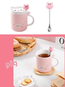 3 cái/1 bộ cốc đồ họa hoạt hình có nắp và thìa, cốc sứ dễ thương và sáng tạo, quà tặng - Nhiều màu - Xem 8