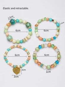 4 Cái/bộ Thời Trang Ngẫu Nhiên Polyresin Trái Tim Charm Vòng Tay Cho Nữ Trang Trí Hàng Ngày - Nhiều màu - Xem 4