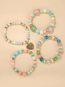 4 Cái/bộ Thời Trang Ngẫu Nhiên Polyresin Trái Tim Charm Vòng Tay Cho Nữ Trang Trí Hàng Ngày - Nhiều màu - Xem 3