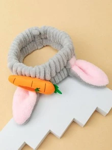 1入組滌綸沐浴頭帶可愛胡蘿蔔和兔耳裝飾面部化妝頭帶 - 灰色 - 查看 2