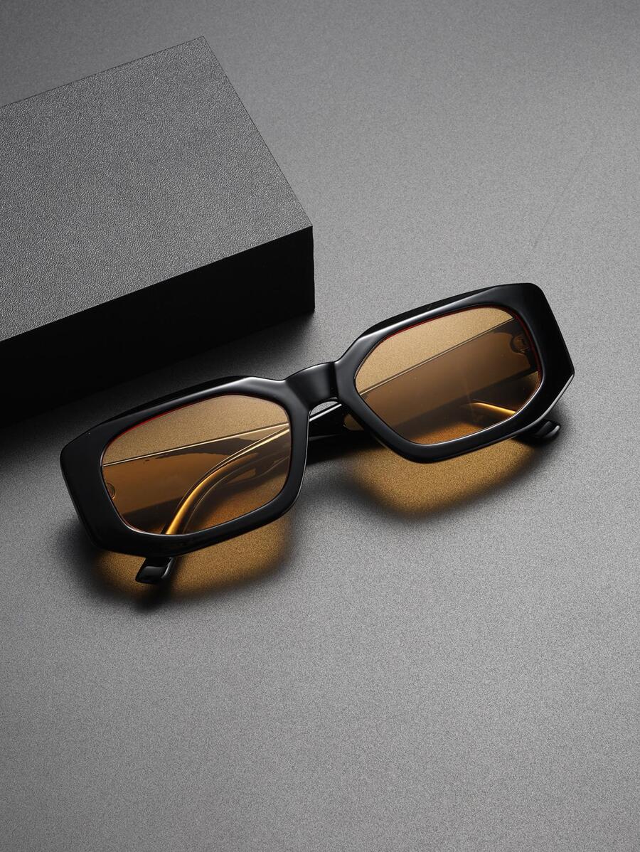 1pair Men Geometric Frame Fashion Glasses For Summer Casual Shades Accessories Beach Accessories Glasses Shades Looks Street Style And Suit For Sweater Jacket Sweatshirt Hoodie Leather Pants And Cargo Pants - 黑色 - 查看 1