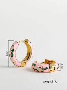 1pair Vintage Floral Detail Hoop Earrings For Women For Daily Decoration - Pink - View 8