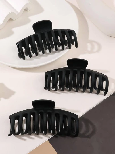3pcs Women Solid Claw Design Casual Hair Claw For Daily Life,Hair Accessories,Claw Clips,Hair Jaw Clip,Hair Clutch, Black Hair Accessories Fall Winter Hair Clip For Vacation Outfits Woman Summer Outfits Hair Clips