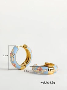 1pair Chinese Style Flower Pattern Hoop Earrings For Women For Daily Decoration Valentines,Mom,Mother,Mother's Day,Gift - Baby Blue - View 8