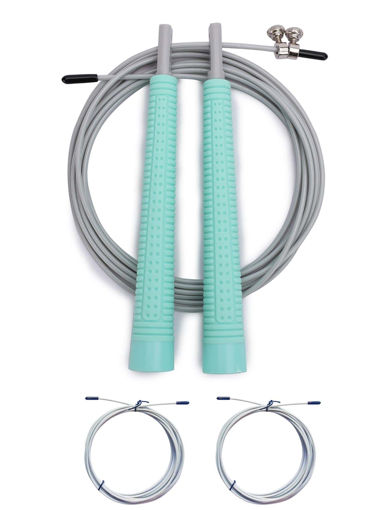 1pc Silicone Skipping Jump Rope & 2pcs Anti-slip Replacement Rope - Green - View 1