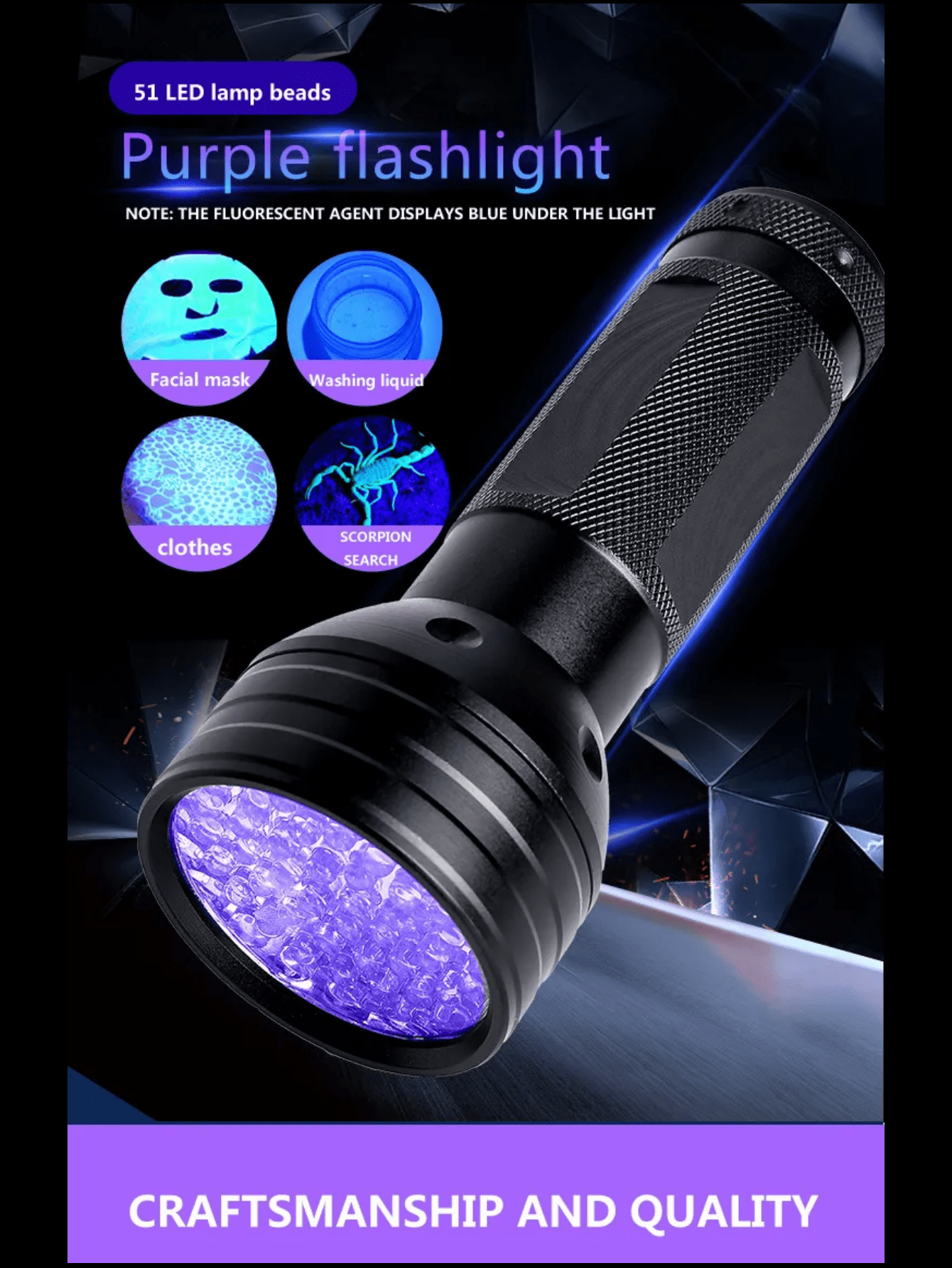 1 pc 51 LED 395nm UV black light flashlight Aluminum alloy Pet cat dog