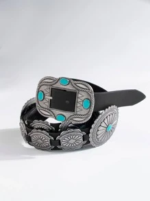 1pc Women's Western Style Oversized Accessory, Chic Personalized Boho Waist Belt - Black - View 2