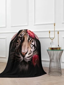 1入組老虎和花卉圖案現代絨布柔軟和睡眠毯子 - 彩色 - 查看 3