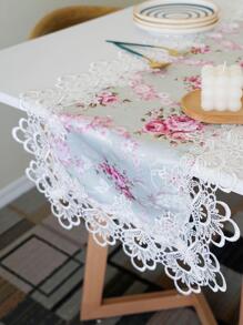 1 pieza Camino de mesa con bordado de flor - Blanco - Ver 3