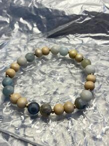 時尚木頭撞色串珠手鏈適合男士日常裝飾 - 青檸色 - 查看 1