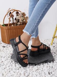 Xăng đan màu đen dành cho nữ đi nghỉ, Xăng đan quai ngang đế bằng Criss Cross - màu đen - Xem 6