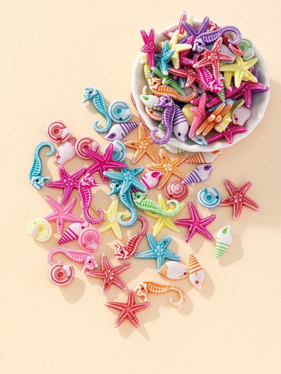 1pack Random Creative Starfish & Seahorse Design DIY Bead For Women For DIY Jewelry Making - Multicolor - View 1