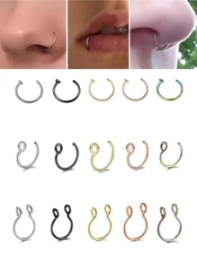 15pcs/set Funky Stainless Steel Minimalist Nose Ring For Women For Daily Decoration - Multicolor - View 1