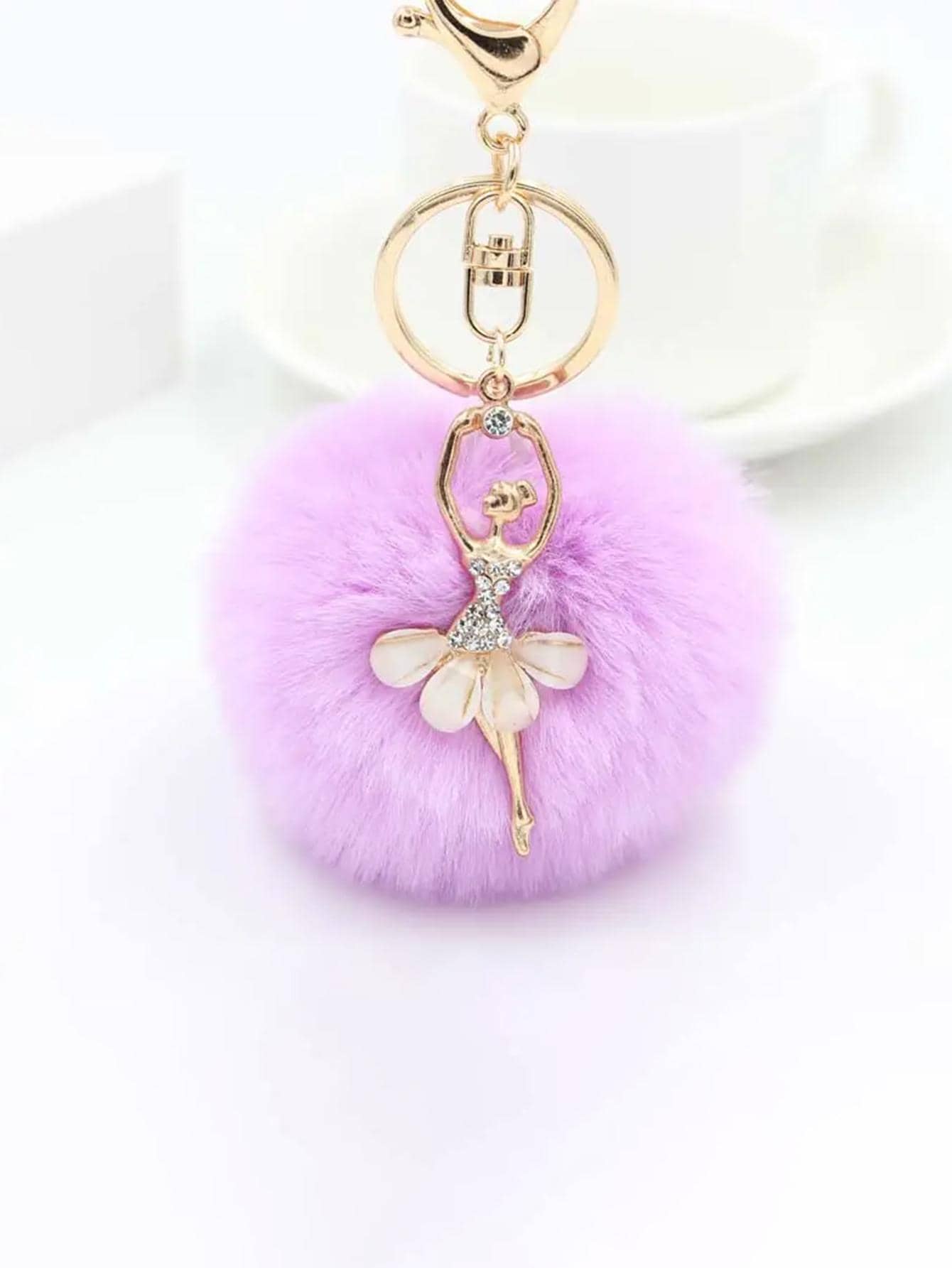 Rhinestone Dancer & Pom Pom Charm Keychain - Màu tím hoa cà - Xem 1