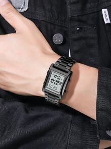 Skmei 1 pieza Reloj digital negro de acero inoxidable con tira negocio calendarios alarma impermeable cuadrado esfera, para vida diaria