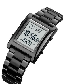 Skmei 1 pieza Reloj digital negro de acero inoxidable con tira negocio calendarios alarma impermeable cuadrado esfera, para vida diaria