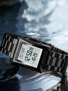 Skmei 1 pieza Reloj digital negro de acero inoxidable con tira negocio calendarios alarma impermeable cuadrado esfera, para vida diaria