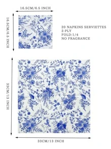 20pcs Plant Print Disposable Napkin, Paper Napkin For Birthday Party - Blue - View 5
