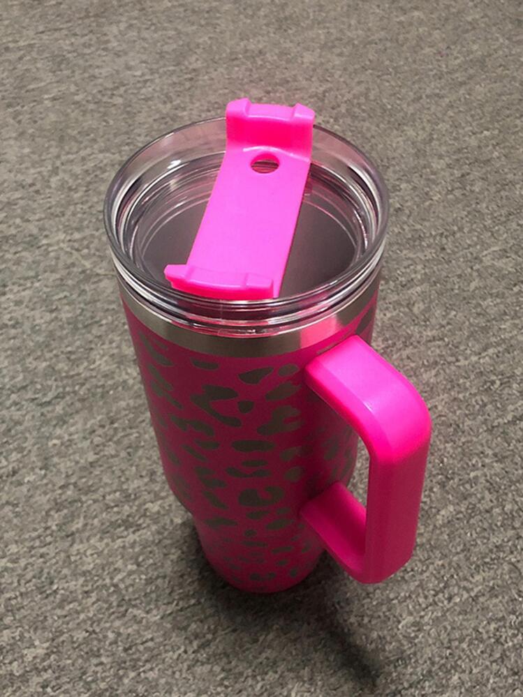1pc 40OZ Stainless Steel Tumbler, Modern Leopard Pattern Insulated Travel Drinking Cup For Daily Life Back To School - Hot Pink - View 3