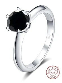 Nhẫn Bạc Trang Trí Moissanite Tinh Tế Được Tạo Ra Trong Phòng Thí Nghiệm Cho Phụ Nữ Để Trang Trí Hàng Ngày - màu đen - Xem 1