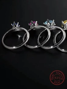 Nhẫn Bạc Trang Trí Moissanite Tinh Tế Được Tạo Ra Trong Phòng Thí Nghiệm Cho Phụ Nữ Để Trang Trí Hàng Ngày - màu đen - Xem 8