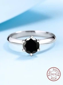 Nhẫn Bạc Trang Trí Moissanite Tinh Tế Được Tạo Ra Trong Phòng Thí Nghiệm Cho Phụ Nữ Để Trang Trí Hàng Ngày - màu đen - Xem 5