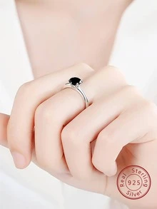 Nhẫn Bạc Trang Trí Moissanite Tinh Tế Được Tạo Ra Trong Phòng Thí Nghiệm Cho Phụ Nữ Để Trang Trí Hàng Ngày - màu đen - Xem 7