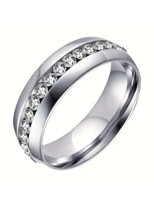 1pc Fashionable Stainless Steel Cubic Zirconia Decor Ring For Men Women For Daily Decoration - Silver - View 1