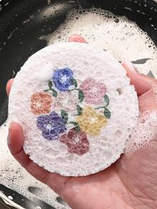 3pcs/set Polyester Sponge, Modern Flower Pattern Round Shaped Scouring Pad For Kitchen - Multicolor - View 2