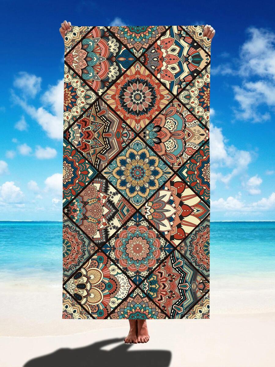 Khăn Đi Biển Họa Tiết Mandala, Chất Liệu Vải Hiện Đại Hình Chữ Nhật Du Lịch Đi Biển Cho Bơi, Lặn, Mùa Hè - Đỏ - Xem 1